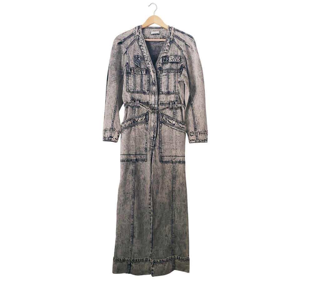 Ulla Johnson Cameron Acid Wash Denim Jumpsuit Gray "Moondust" Size 2